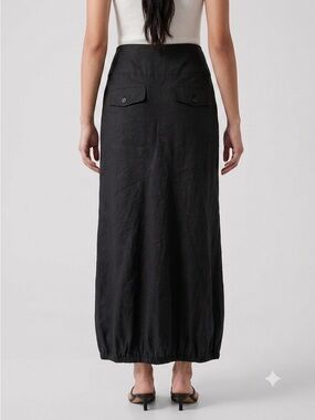 Sarah Pacini Black Linen Blend Maxi Bubble Hem Skirt  - 2 / M, fits like LARGE